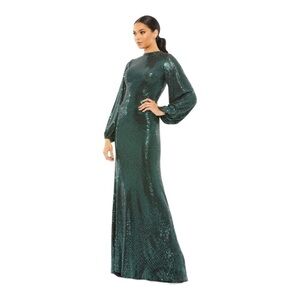 leena for Mac Duggal Bishop Sleeves Metallic Dress in Bottle Green NWT